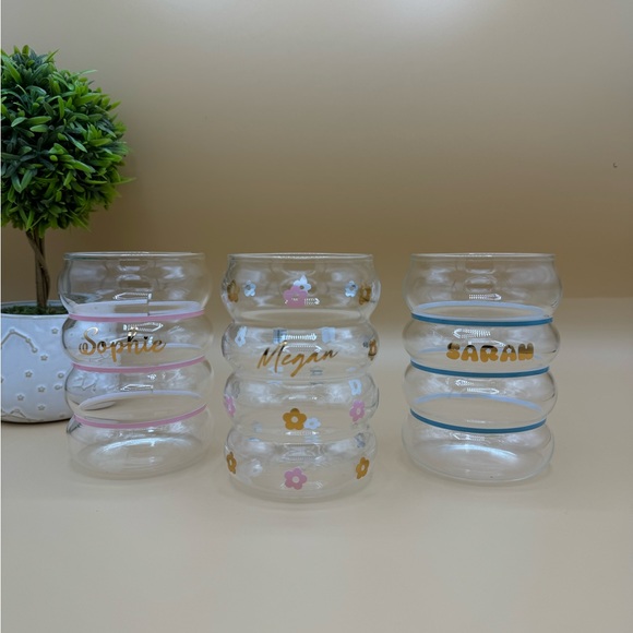 Glass coffee Tumbler, Iced Coffee Glass Wave, Retro Iced Coffee Cup 18 Oz - Picture 5 of 7